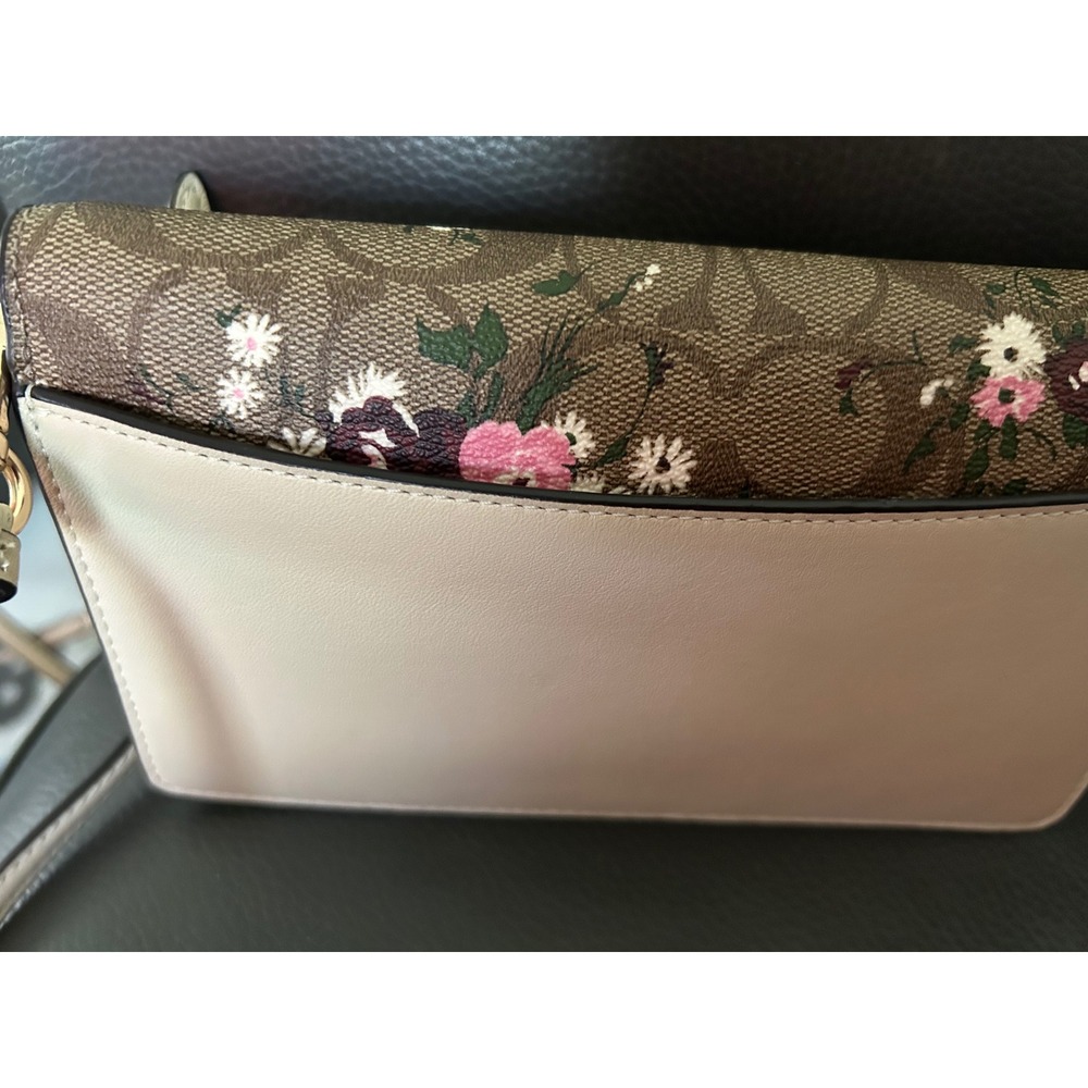 Coach Signature Floral Print Crossbody Bag Brown Pink Monogram Wallet Clutch - Picture 7 of 10
